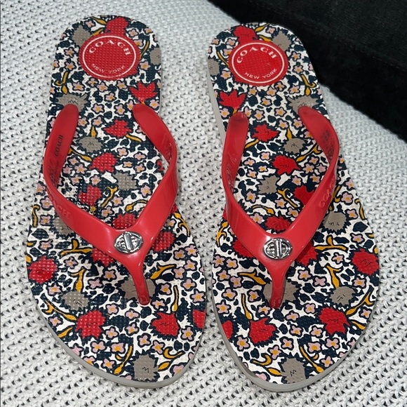 Coach Women's Red and Black Floral Sandals - Picture 8 of 8